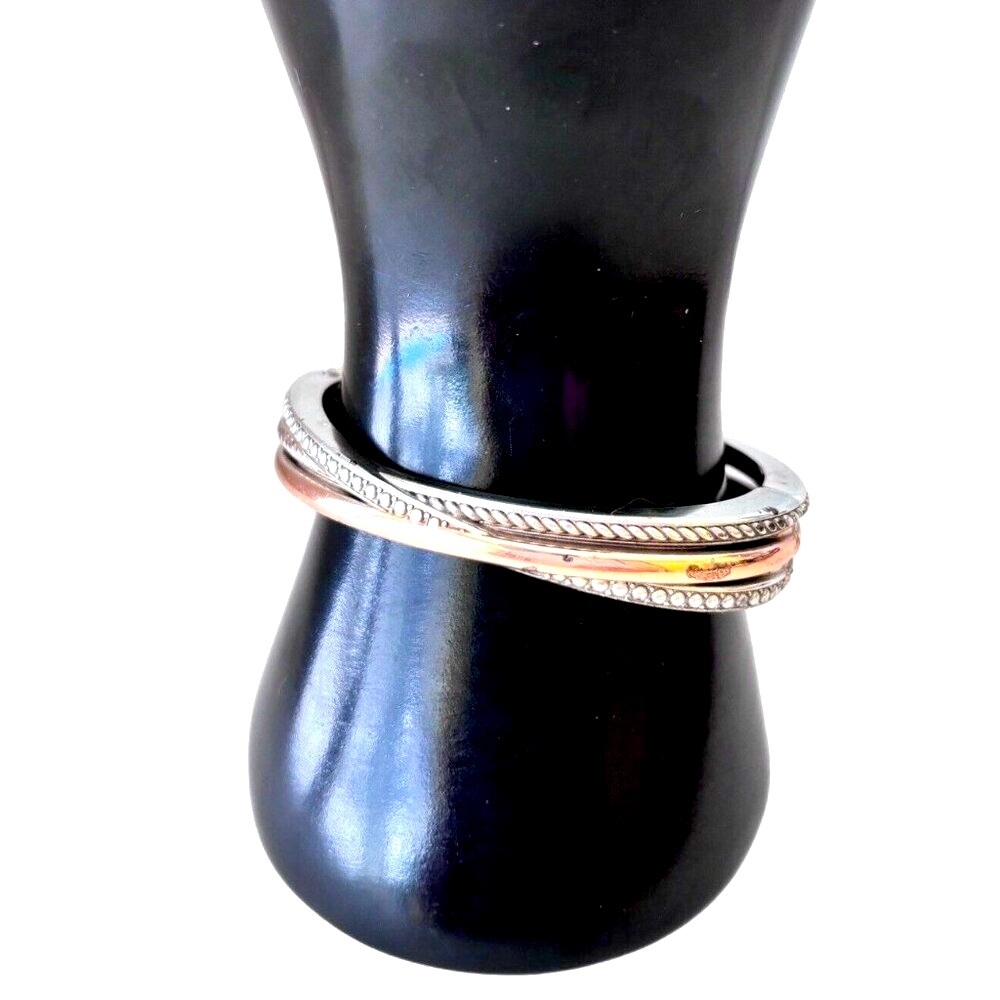 Elegant Silver and Gold-Tone Bangle Set
